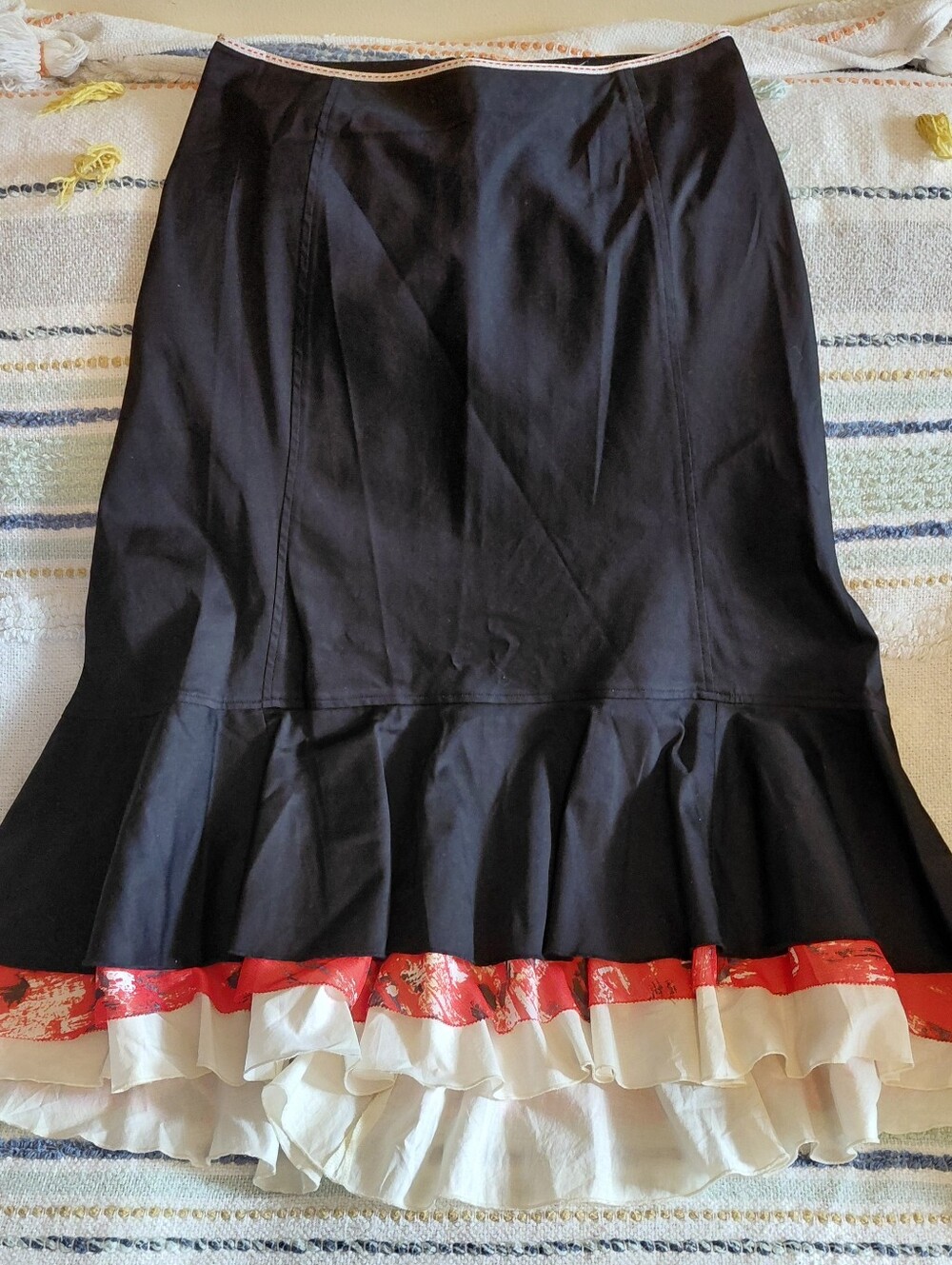Vintage Black With Color Pencil Ruffle Skirt